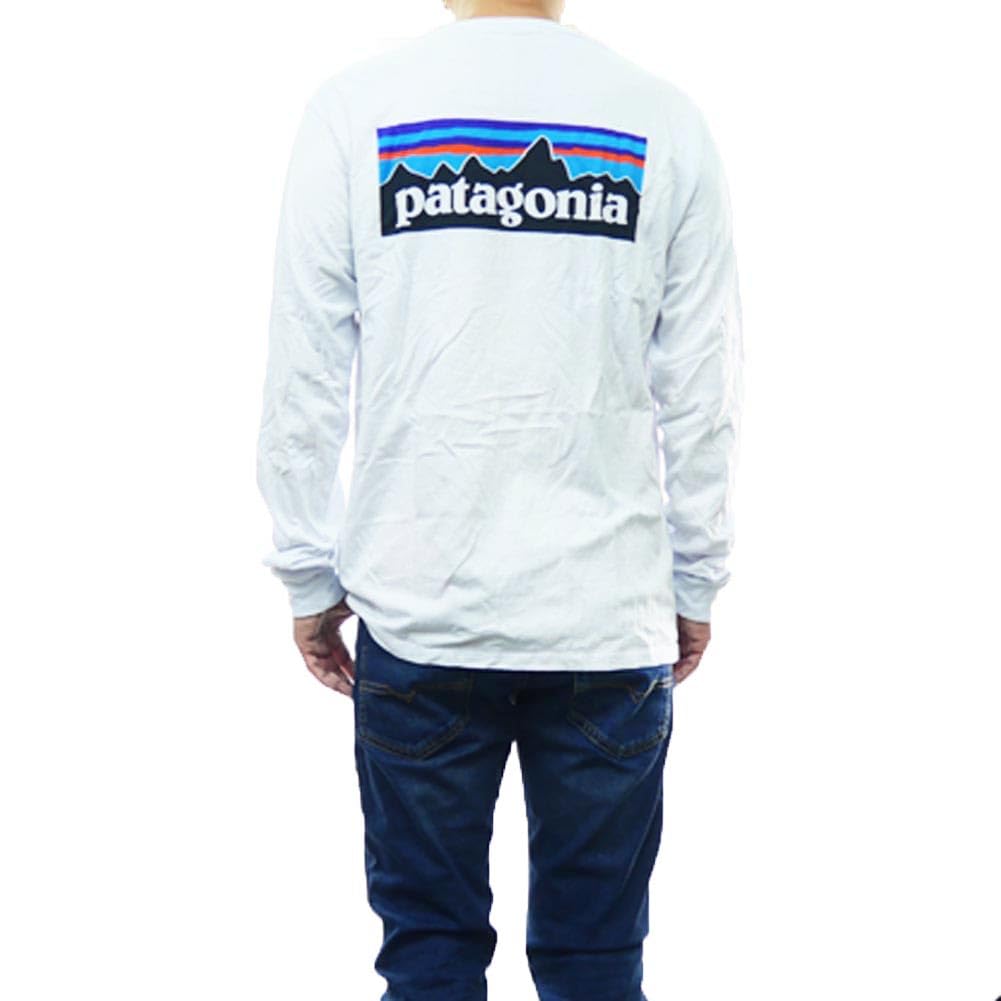 Patagonia Logo Responsibility Size 38518 Men's Long-Sleeved P-6 T-Shirt, White, Small,