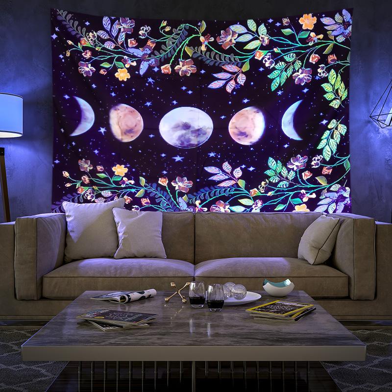 УФ-флуоресцентный гобелен Психоделическое звездное небо Цветной растительный принт — фото 6