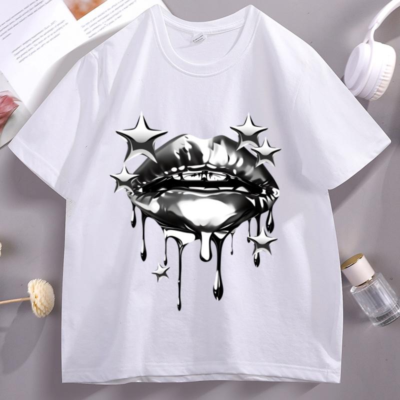

Scary Lips Tshirt Unisex Women Casual Cotton Short Sleeve Round Neck Tshirt Streetwear Y2k Clothes High Auqlaity Cotton Tops 4XL