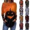Women's Loose Fit Long Sleeve T-Shirt with Retro Halloween Print, Neck Pullover Top