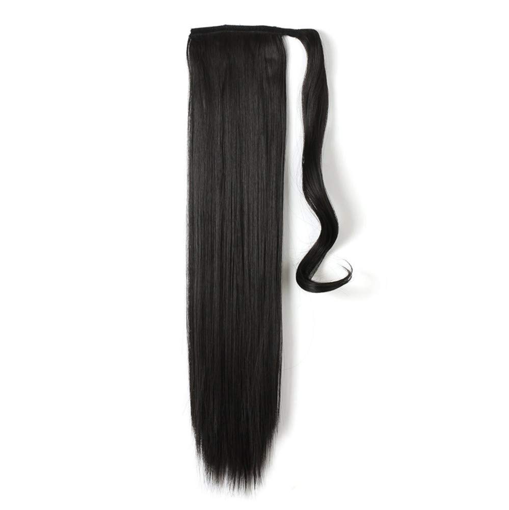 Remeehi Ponytail Velcro Heat Resistant Point Long Neckline Easy To Hair Natural Black Wig, Straight, Women's, Ponytail, Wig, Wig, Fluffy, Hair,