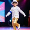Childrens Michael Jackson Costume With Striped Trousers And Gold Fabric For Stage Performance