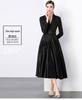 Stylish French Suit Dress with Dramatic Stitching and Midi Swing Design