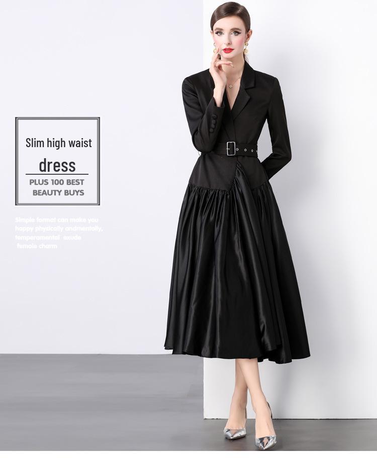 Stylish French Suit Dress with Dramatic Stitching and Midi Swing Design