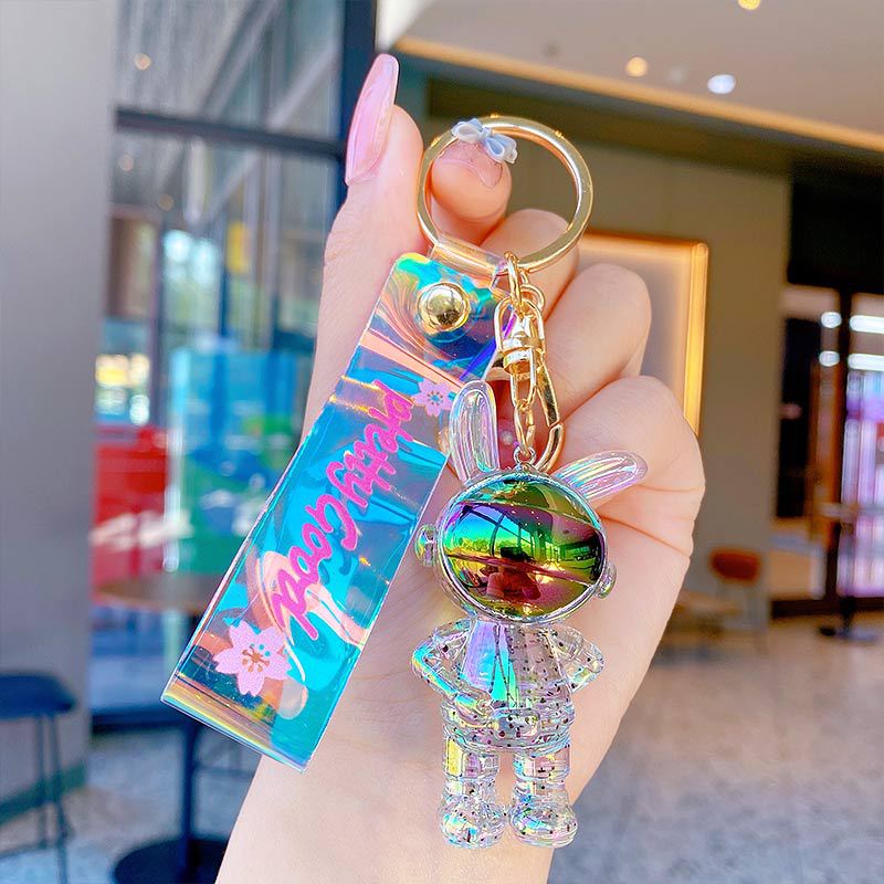 Creative Colorful Astronaut Astronaut Keychain Cartoon Female Couple Rabbit Car Pendant New Small Gift opp bag packaging