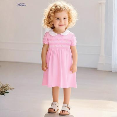 Girls Knitted Short Sleeve Lapel Collar Dress Kids Dress