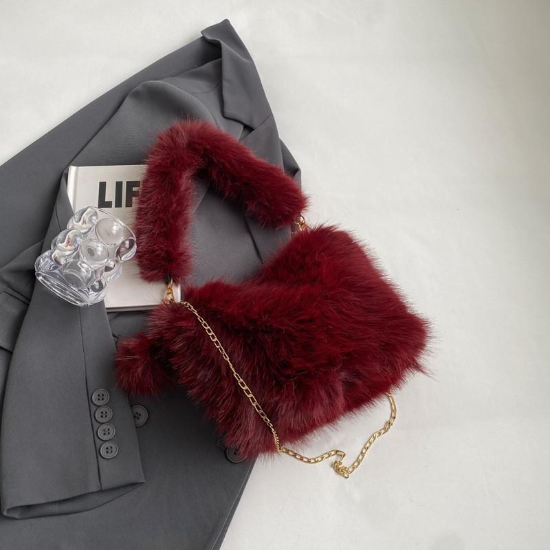 

Korean Ins Cute Plush Bag 2023 New Winter Fashion Handbag High-end Single Shoulder Bag червоний