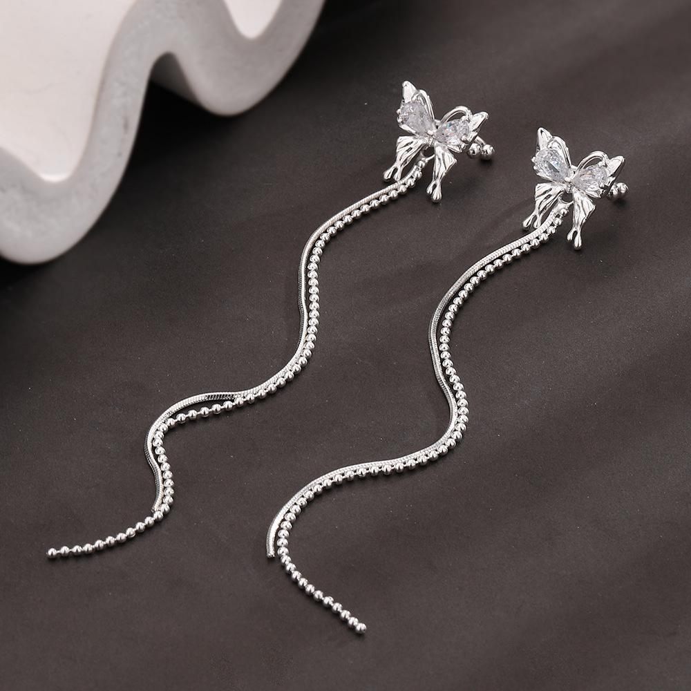 1pc Ear Cuffs Fake Piercing Earrings For Girls Long Chian Tassel Ear Clip Snake Butterfly Women's Jewelry New Ins Fashion EF117