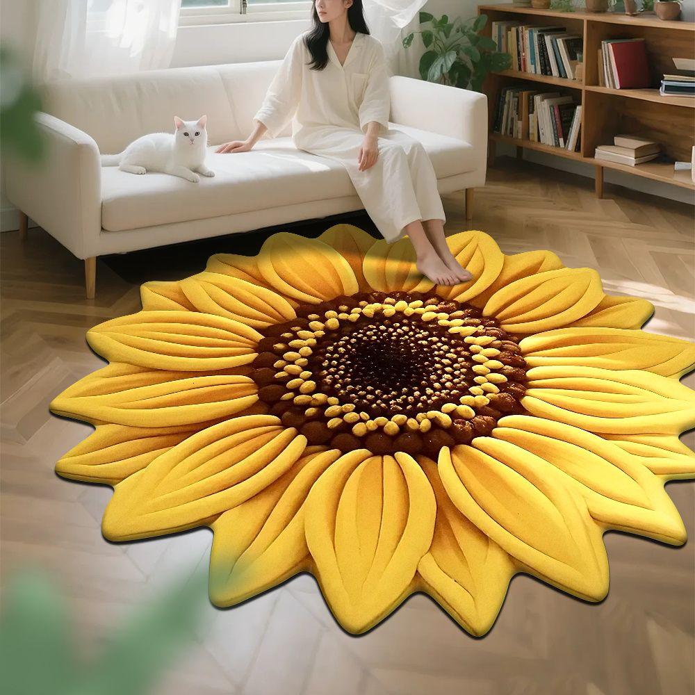 Living Room 3D Floor Mat Flower Carpet Circular Home Peony Flower Petal Shaped Living Room Bedside Mat