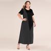 Plus Size Women Fashion Stripe Patchwork Loose Short Sleeve Long Dress