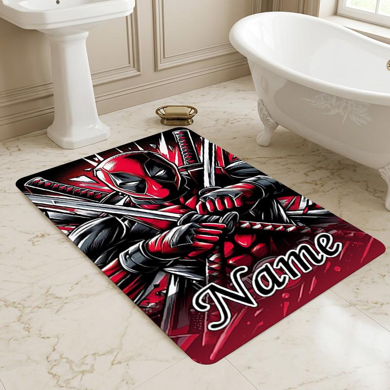 Personalized Name Deadpool Armor Living Room Non-Slip Area Rug Soft Carpet for Bedroom Kids Playroom Sofa Office Home Decor Doormat