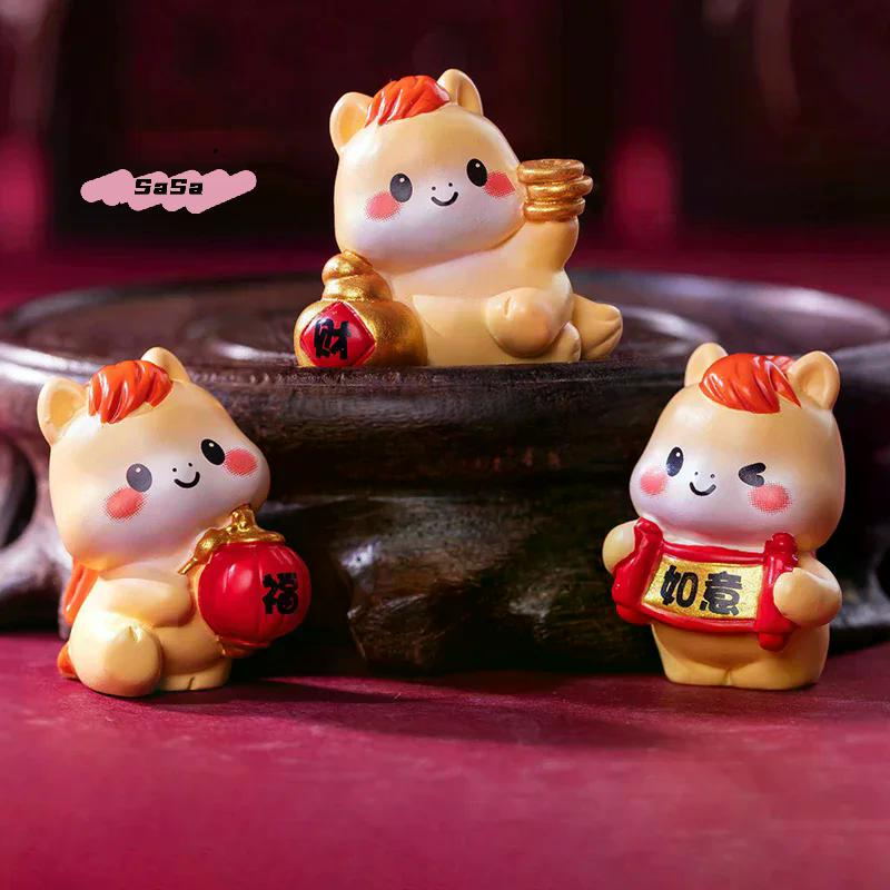 2026 New Year Cartoon Lucky Horse Figurines Miniatures Micro Landscape Home Desk Decorations Room Decor Gift Ornaments