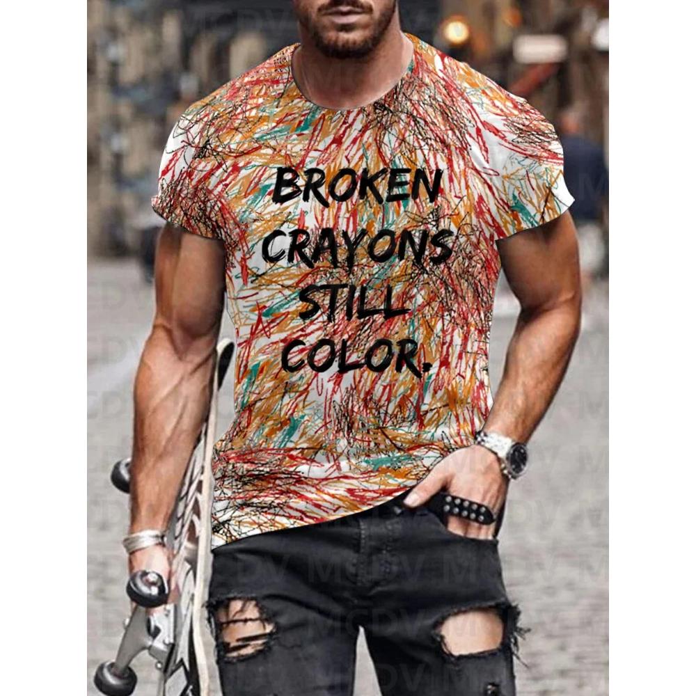 Men's Broken Crayons Still Colour Mental Health Awareness Encourage Print Casual T-Shirt 3D Printed T Shirt