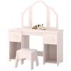 Kids Dressing Table, Kids Vanity Table and Chair Set with Tri-Folding Mirror, 2 Drawers, 2 Cabinets for Girls 3+, Pink