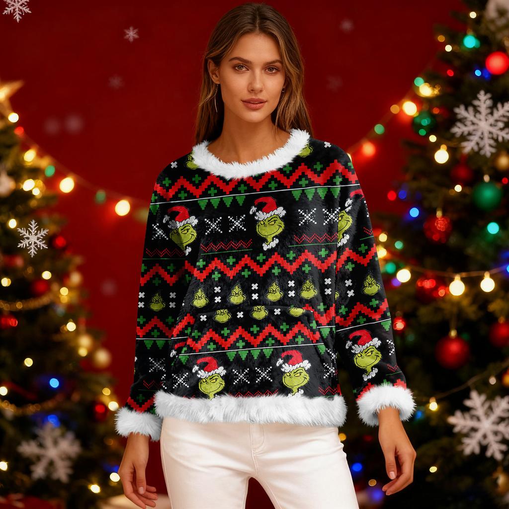 Women's Casual Fleece Sweatshirt  Long-Sleeve Round  Neck Casual Comfortable Loose-Fit Lightweight Women's Flannel Sweatshirt