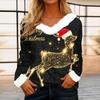 Women's Casual Long Sleeve Christmas Print Top with Collar