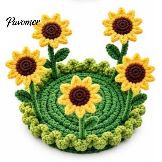 Decorative Tea Cup Pad Blooming Crochet Coaster, Handmade 3D Flower Mat for Coffee Mug Rug Tea, Cotton Yarn Drink Floral Table Decor Desk Protector