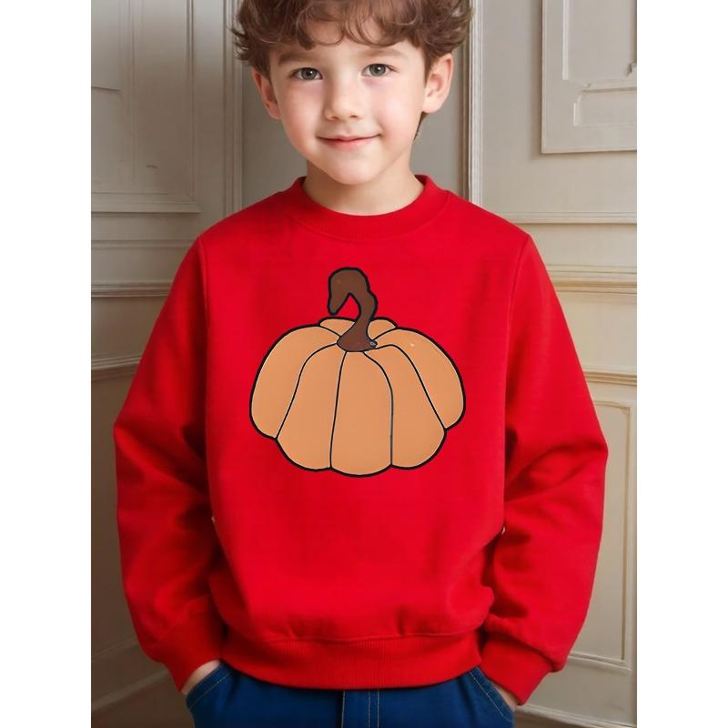 Cute Casual Kids Pumpkin Printed Long Sleeve Crew Neck Sweatshirt for Daily School Activities And Comfortable Wearing