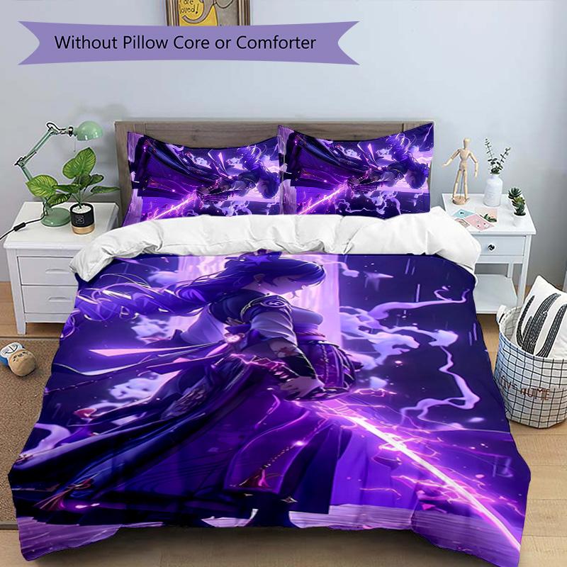 3pcs Genshin Impact characters8 pattern bedding set duvet cover set includes duvet cover &pillowcases, perfect all season bedroom decoration & gift