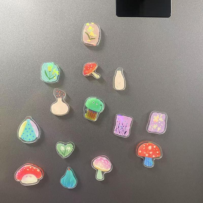 10pcs Flower Refrigerator Sticker Acrylic Mushroom Magnet Special-shaped Fixed Magnetic Stickers Creative Stickers