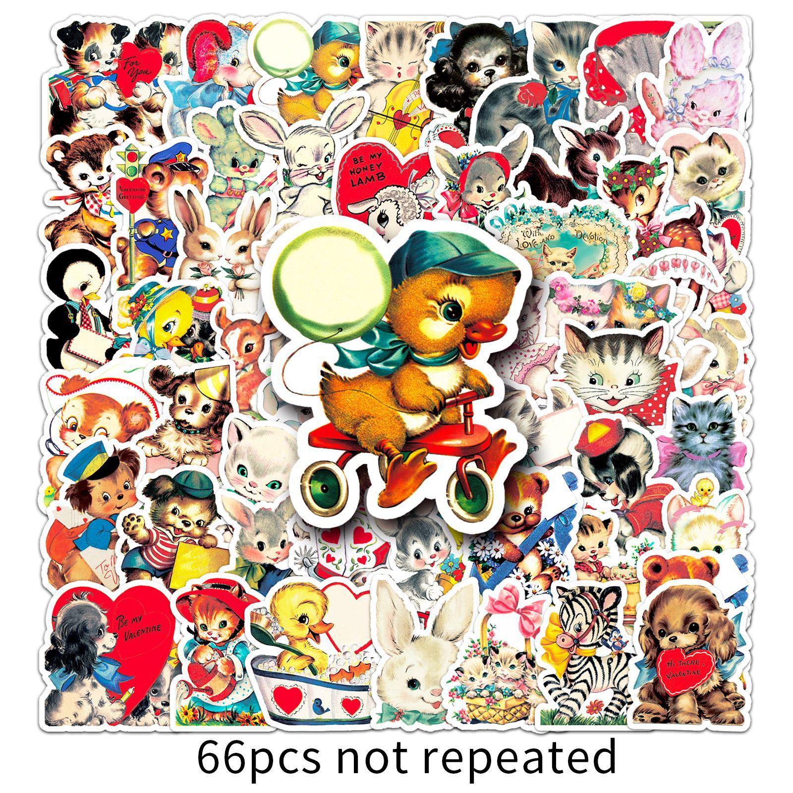 

Retro Cartoon Stickers: 66 Cute, Waterproof Designs for Journals, Phones, Cases, and Luggage.