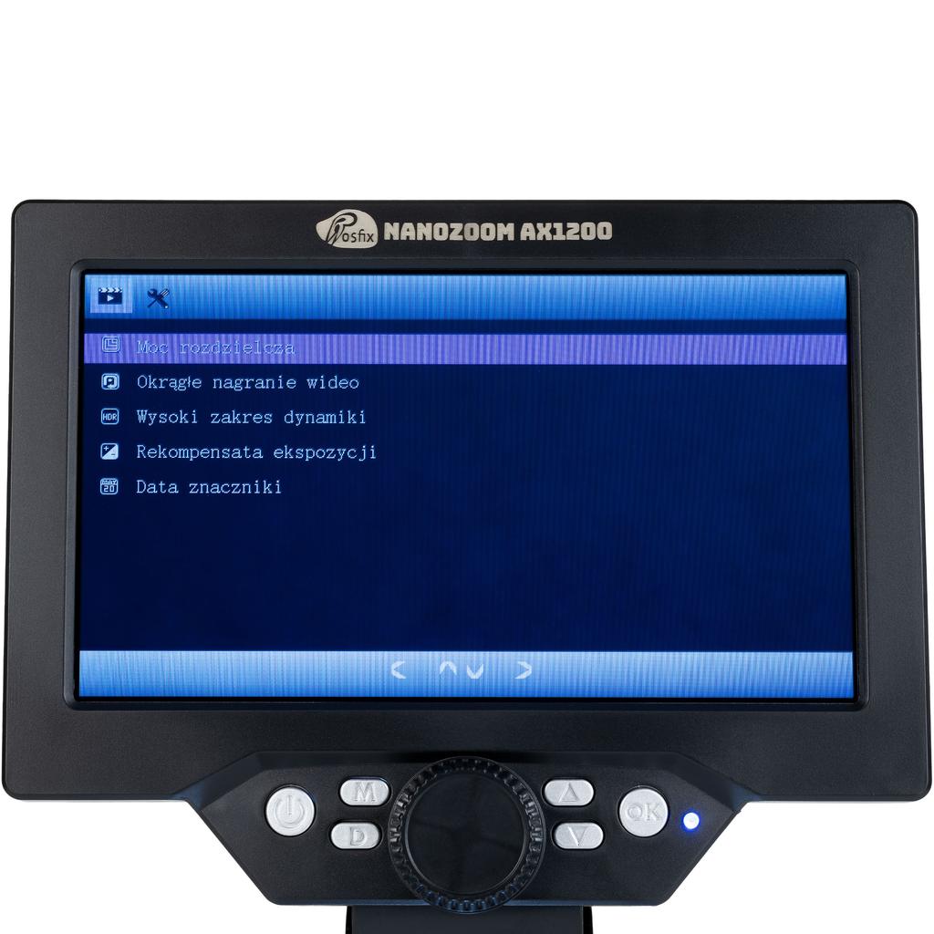 Rosfix NanoZoom AX1200 – Mikroskop Cyfrowy 7"" LCD | Powiększenie 1200x | 12MP | 1080p Full HD | Statyw Aluminiowy | LED