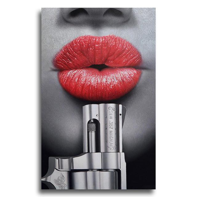 Hot Sexy Girl's Poster Red Lips Dollar Fireworks Dangerous Money Art Painting Poster Prints Decorative Painting Wall Art Canvas