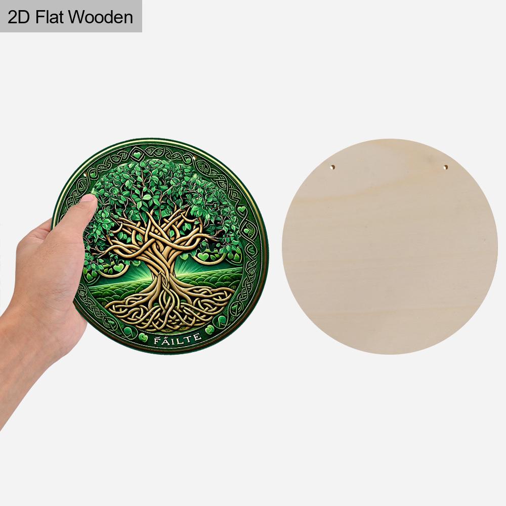 1pc Green Tree of Life Ornament Wooden 2D Flat Hanging, Xmas Decorations, Round-shaped Hanging Wall or Door Decor, Holiday Party Decor, Home Garden