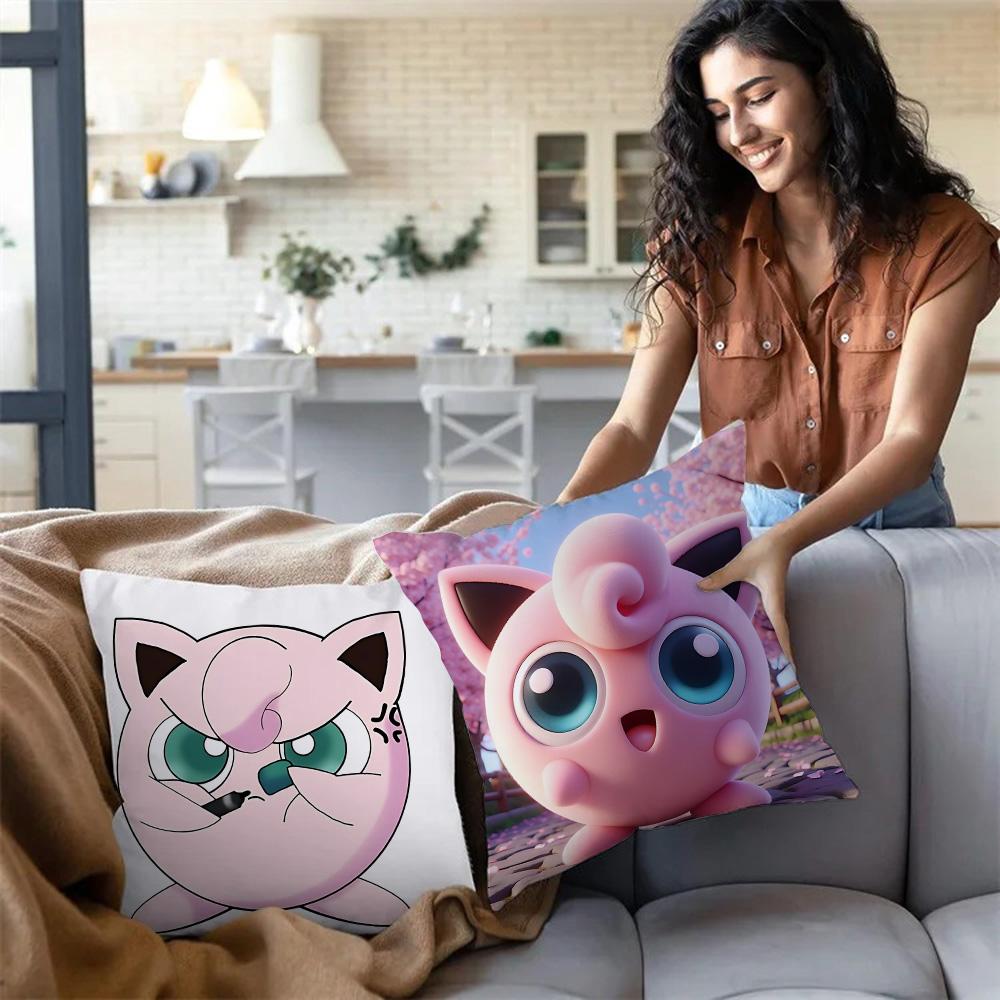 Pillow Covers Cartoon Cute Pokmons Jigglypuffs Sofa Decorative Home Double-Sided Printing Short Plush Cute Cushion Cover