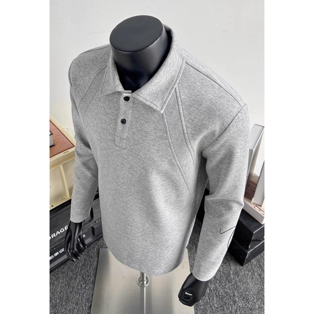Shoulder Polo Shirt Men's Autumn Long-sleeved Sweater Lapel T-shirt