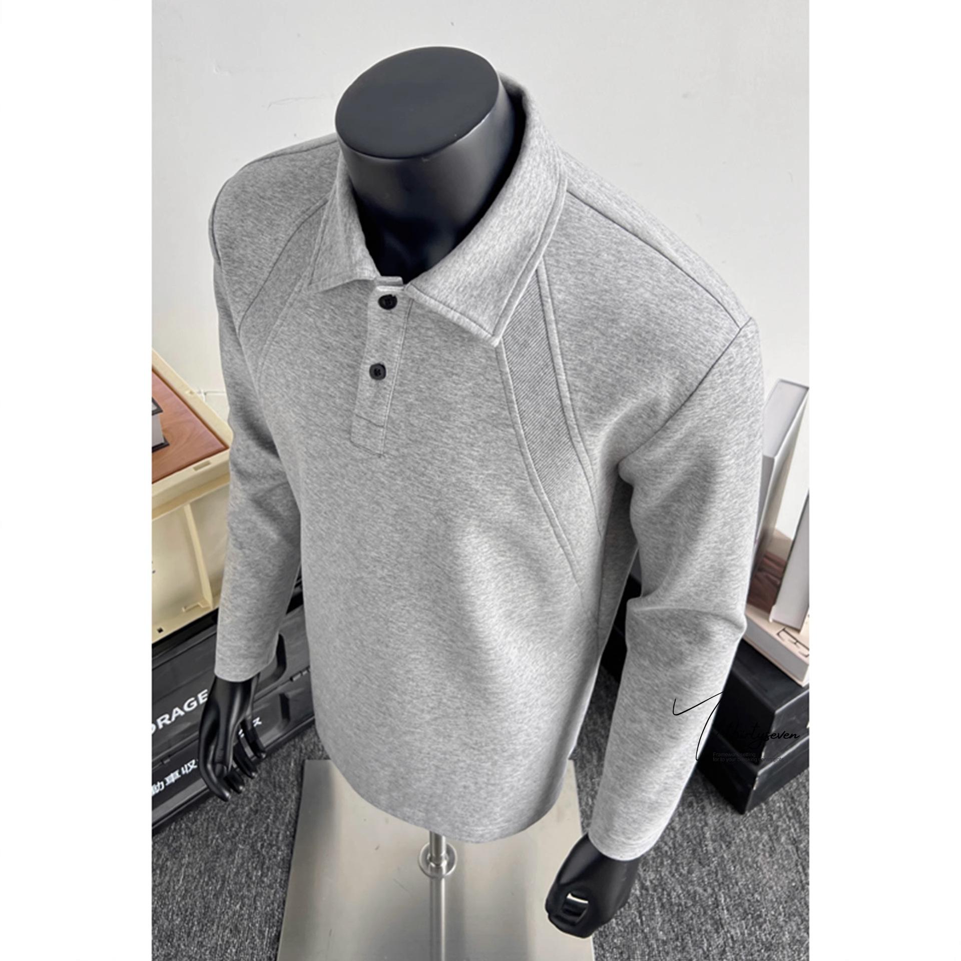 Shoulder Polo Shirt Men s Autumn Long-sleeved Sweater Lapel T-shirt M