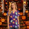 Women V Neck Short Sleeve Halloween Print Scrub Top with Pockets for Healthcare Work Uniforms Comfortable Fit