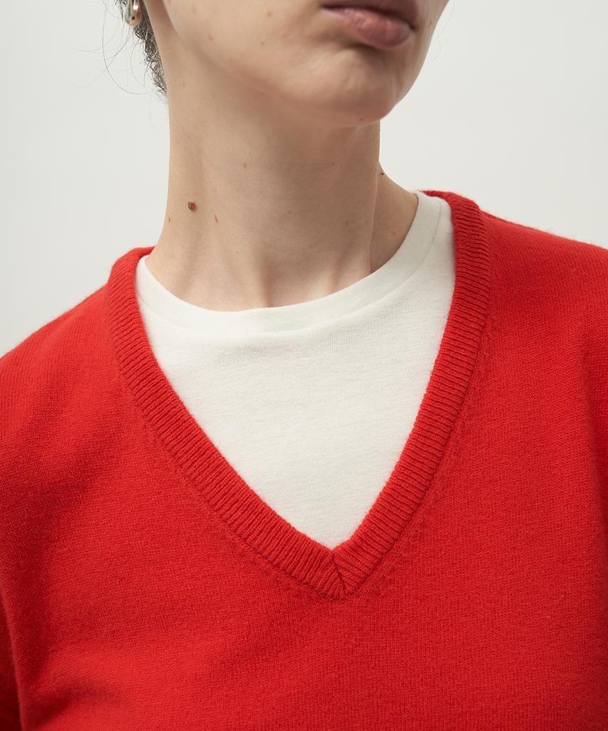 Leopeusaideuhwaiteulabel Noble V Neck Knit Raspberry Red