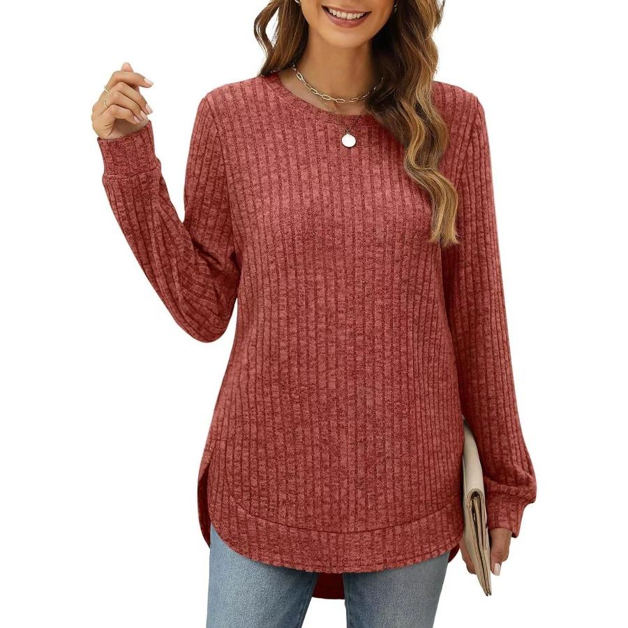 Autumn Winter Top for Women Solid Round Neck Long Sleeve Matte Loose T-shirt