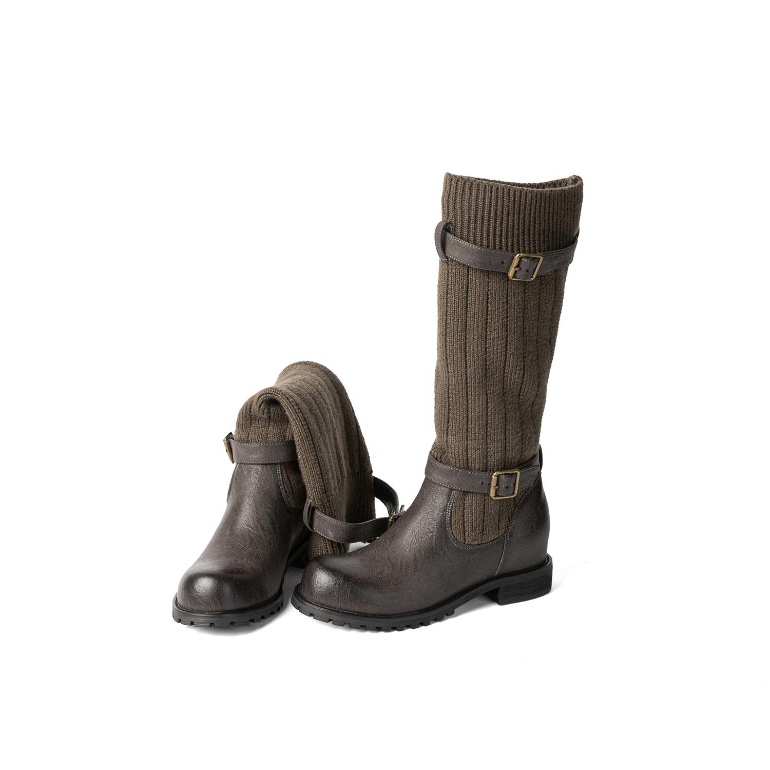 Krazing Pot Осенне-зимняя обувь из коровьей кожи Модные сапоги с круглым носком Сохраняют — фото 3