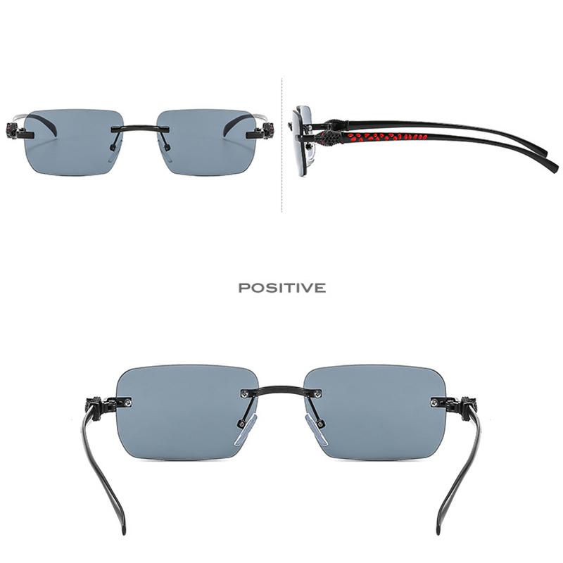 Vintage Rimless Small Square Sunglasses Women Men Luxury Brand Designer Metal Leopard Head Sun Glasses for Travel Driving