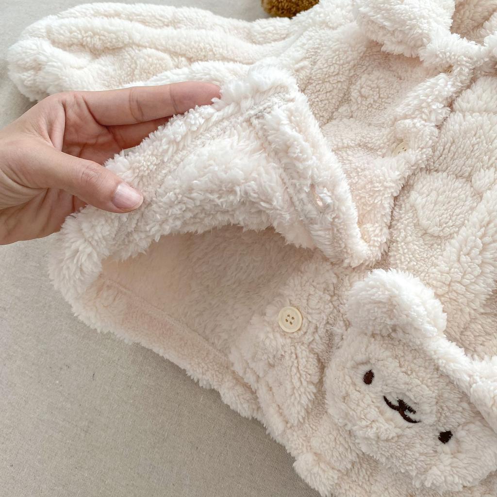 Cute Bear Plush Baby Pajama Set Winter Fleece Kids Homewear Two Piece Suit Soft Warm Children Sleepwear