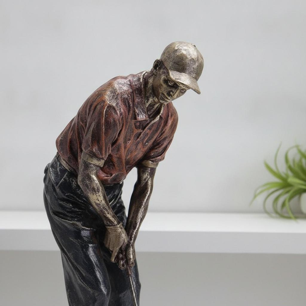 Golfer Sculpture with Golf Club Compact Player Statue Resin for Study, Bar