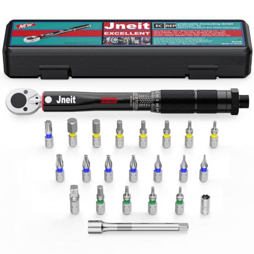 Jneit Torque Wrench for Bicycles, 1/4" Drive, 2-24 Nm, Preset Bit Wrench Set, Black