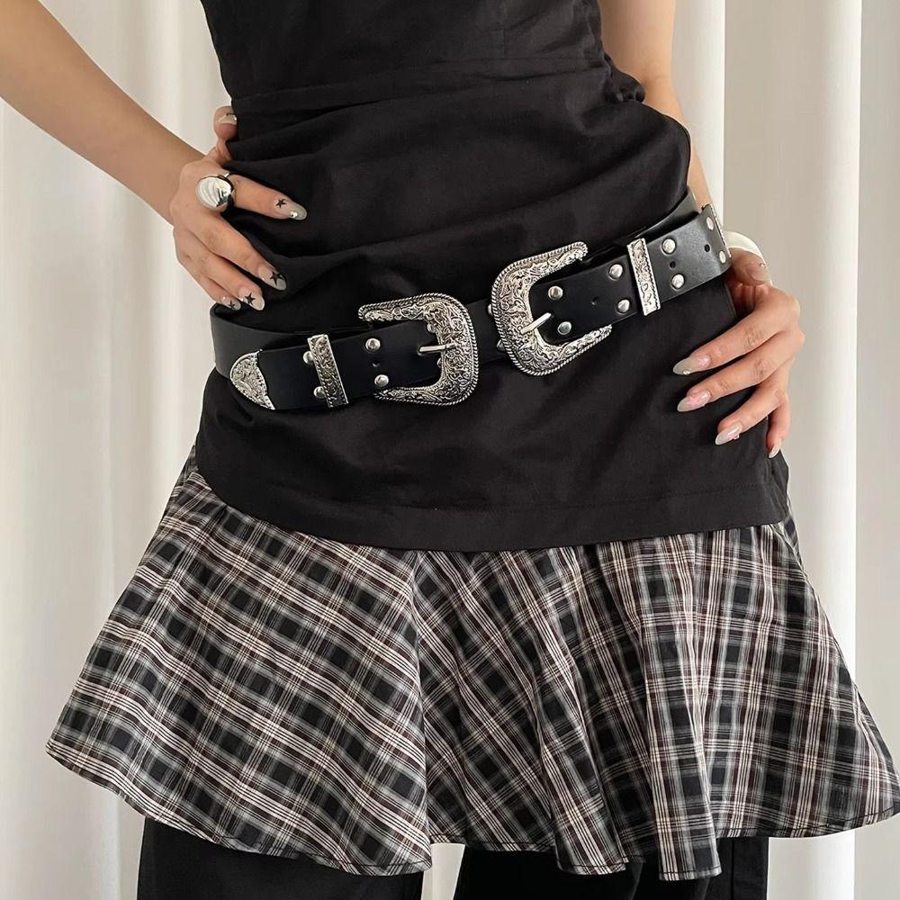 Vintage Women's Rivet Belt Y2k Dress Jeans Belt Retro Leather Waist Belt  Spicy Girls