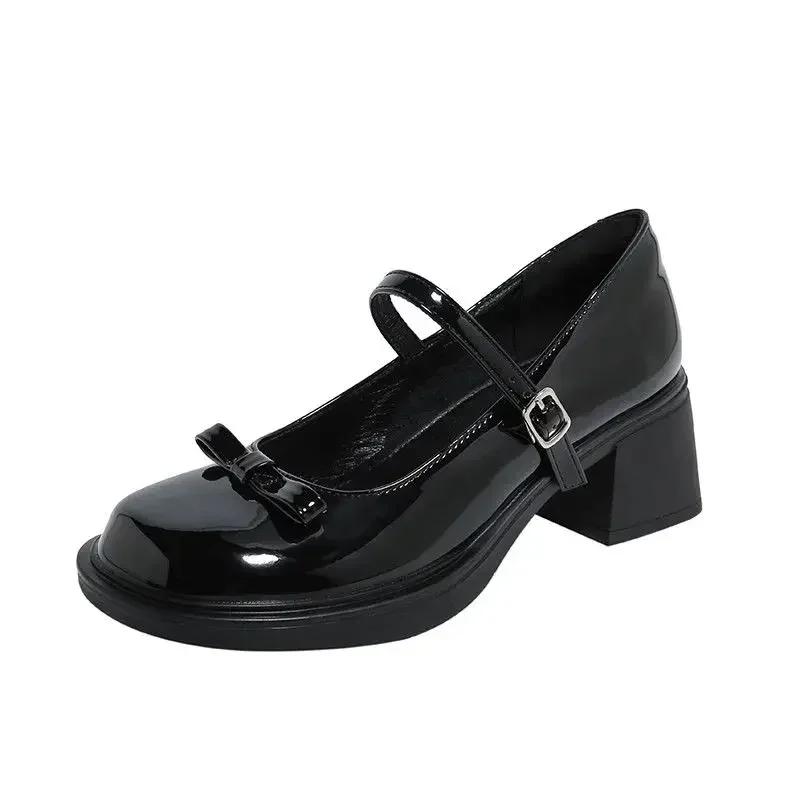 Versatile Square Toe Solid Color Shoes Bow Decoration Bag Heel Straight Buckle Ladies Shoes Zapatos Mujer Hot Selling Shoes