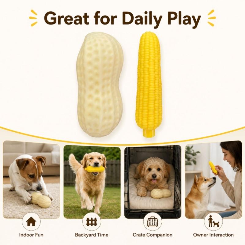 Pet Chew Set with Corn and Peanut Design, Dog Indoor Routine Toy for Daily Relief and Easy Carry Use Indoors