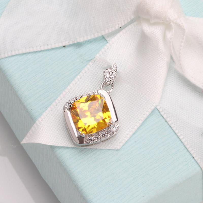 CC Necklaces Pendants For Women Sterling Zirconia Square Pink/Yellow Stone Fashion Jewelry No Chain CCN257