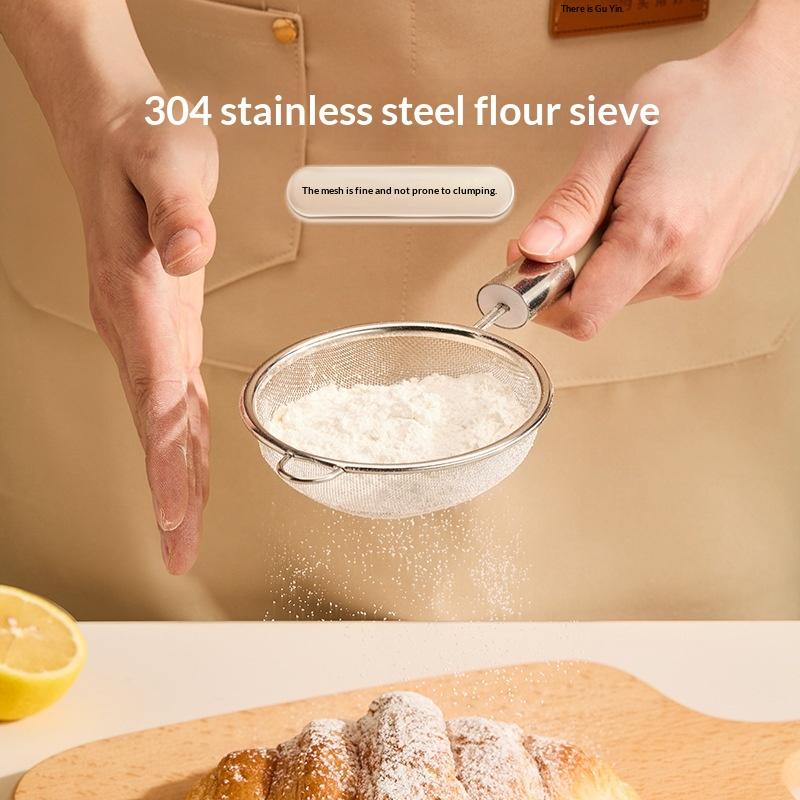 Stainless Steel Mesh Filter Spoon Juice Soybean Milk Strainer Plastic Handle Flour Sieve Colander Kitchen Baking Utensils