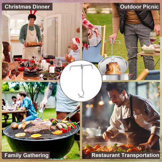 Stainless Steel Turkey Hooks Heavy Duty Lifting Hangers for Frying Supports Up to 24lbs Dishwasher Safe Poultry Lifting Hooks