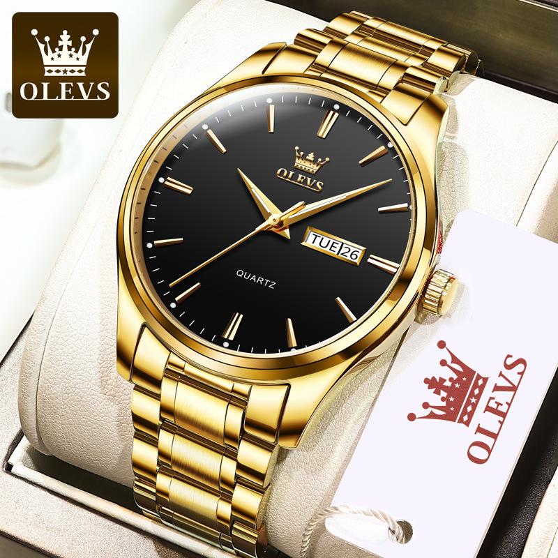 Oulishi Waterproof Gold Steel Band Quartz Men's Business Watch