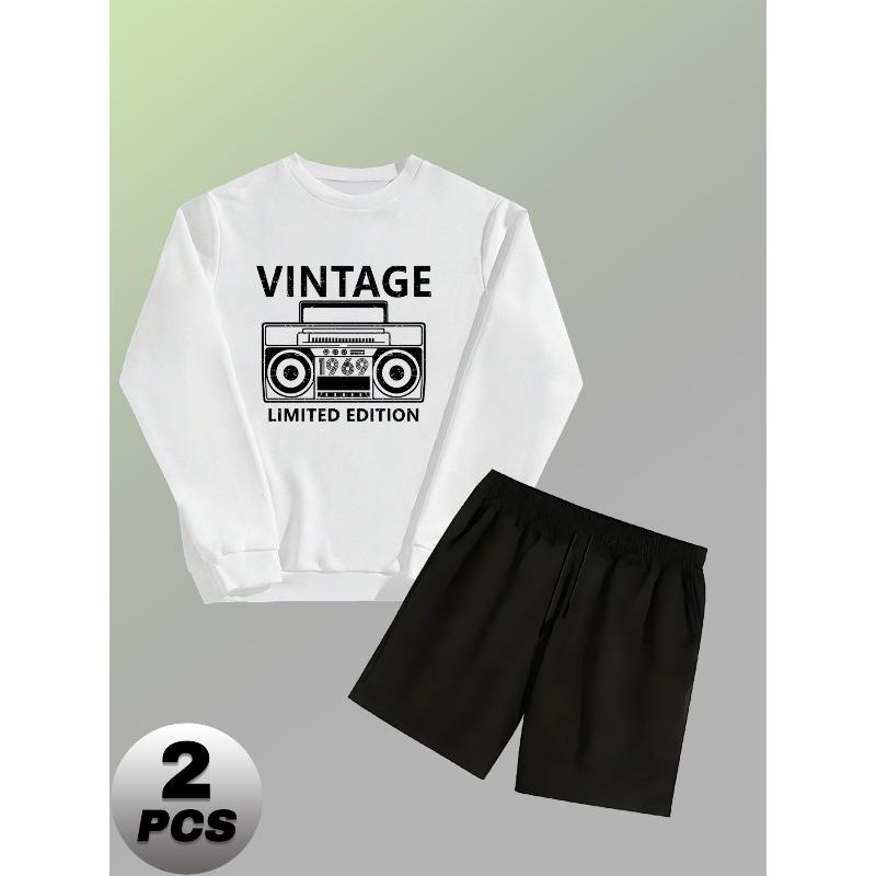 

Crew Neck Long Sleeve Sweatshirt and Shorts Men s Polyester 2 Piece Set Soft Lightweight Athletic Lounge Tracksuit XXL білий