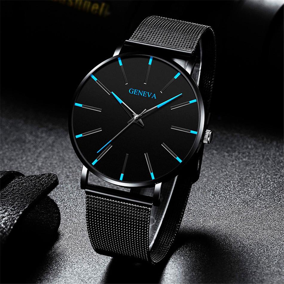Fashion Mens Business Black Watches Luxury Stainless Steel Ultra Thin Mesh Belt Quartz Men Wrist Watch Casual Classic Male Watch