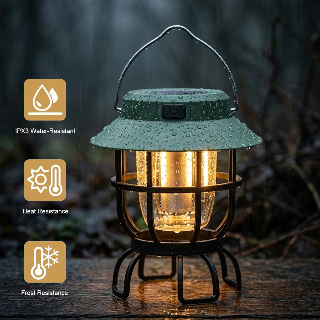 Fast Charging USB Rechargeable Camping Lantern Iron Solar LED Lamp for Family Travel, Tent Sleep and Night Walk with IP65