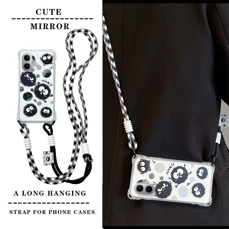 KEYSION Crossbody Strap Phone Case for Infinix Smart 10 Cute Cartoon Long Lanyard Mirror Shockproof Cover for TECNO Spark Go 2 Pop 10